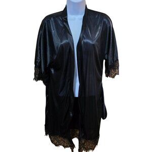 Black Lace Trimmed Kimono-Style Robe Sheer Details whimsygoth glam intimate goth